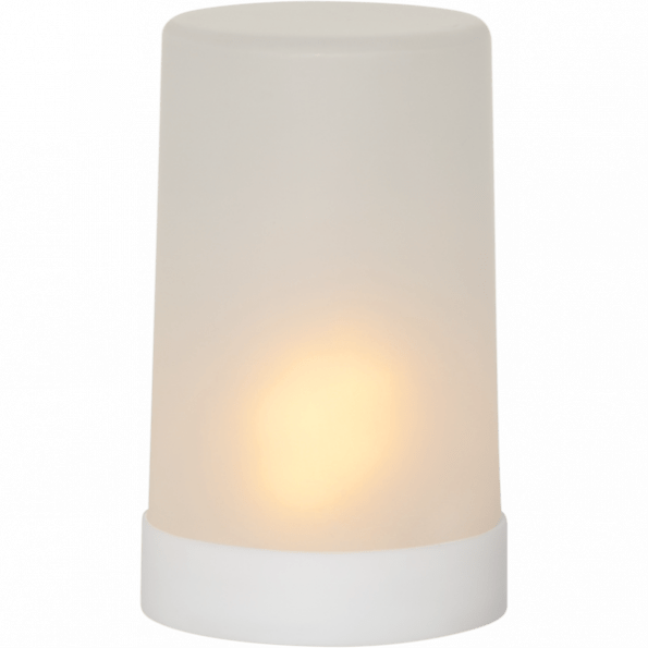 LED āra svece ar liesmas efektu Pillar, matēta, 14,5cm, IP44, 3xAA, ar taimeri