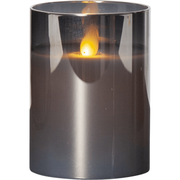 LED Vaska svece glāzē M-TWINKLE dūmakaina, ar liesmas efektu, 10cm, IP20, 2xAA, ar taimeri