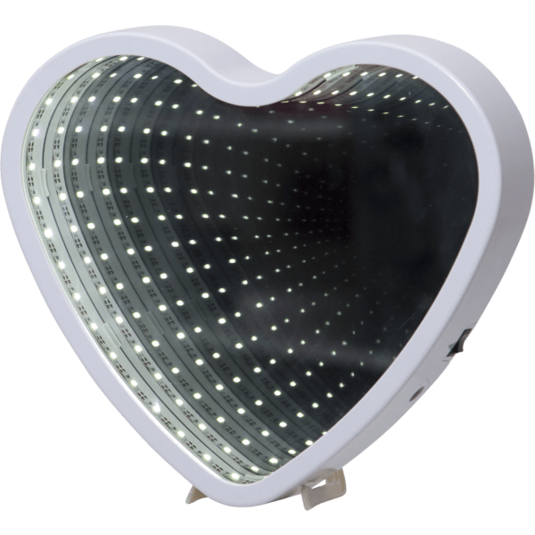 LED galda dekorācija Heart, spogulis ar 3D efektu, balts, 25cm, 41LED, IP20, 3xAA