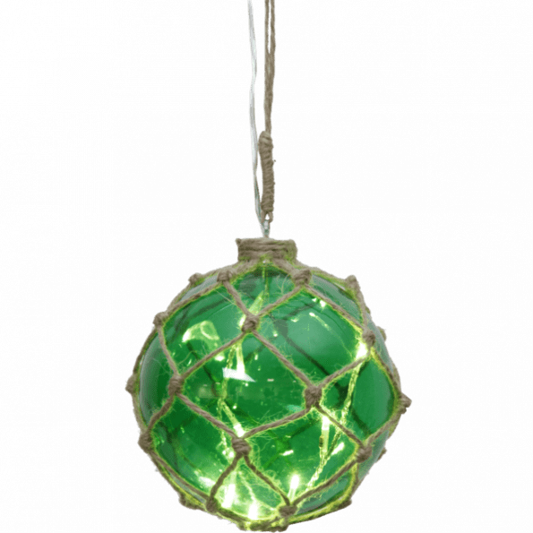 LED dekorācija Stikla bumba NOAH, zaļa, silti balta gaisma, 13cm, 8LED, IP20