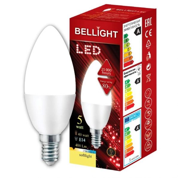 LED spuldze Bellight E14 svecīte C35, 5W, 3000K, 400lm
