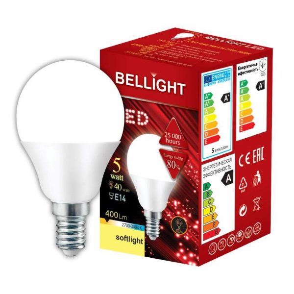 LED spuldze Bellight E14 bumbiņa G45, 5W, 3000K, 400lm
