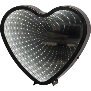 LED galda dekorācija Heart, spogulis ar 3D efektu, melns, 25cm, 41LED, IP20, 3xAA