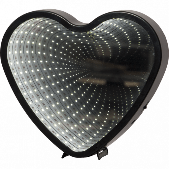 LED galda dekorācija Heart, spogulis ar 3D efektu, melns, 25cm, 41LED, IP20, 3xAA