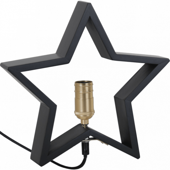 Galda lampa dekoratīva, ar slēdzi, koka zvaigzne melna, E14, IP20, Max 25w