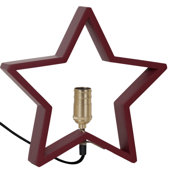 Galda lampa dekoratīva, ar slēdzi, koka zvaigzne sarkana, E14, IP20, Max 25w