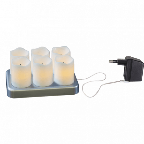 LED sveces lādējamas 6gb., CHARGEME, 7,5cm, IP20, 6xNiMH, ar uzlādes staciju