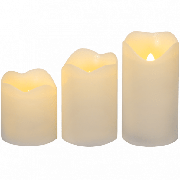 LED sveču komplekts 3gb. WAVE, Ziloņkaula, 4, 6, 7cm, IP20, 1xCR2450, ar taimeri