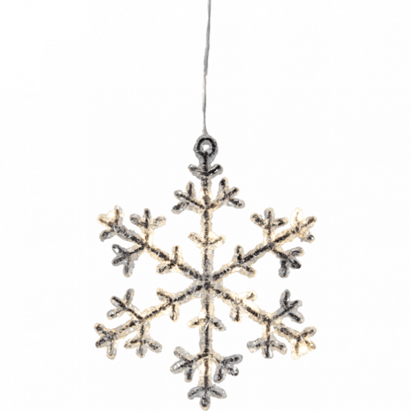 LED piekarams dekors Sniegpārsla Star Trading ICY, WW, 18cm, 16LED, IP20, 3xAA, ar taimeri