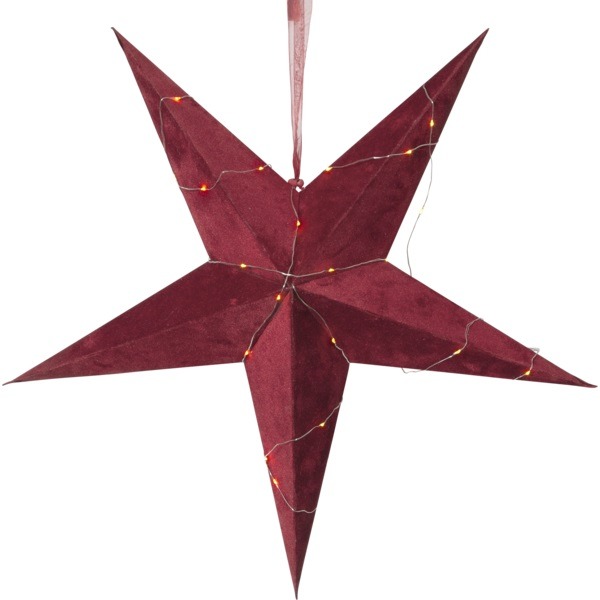 LED zvaigzne ar nano stiepli Star Trading Velvet, 60cm, 40LED, WW, IP20, 3xAA, ar taimeri