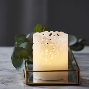 LED Vaska svece Star Trading Clary, balta, 10cm, IP20, 2xAA, ar taimeri