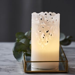LED Vaska svece Star Trading Clary, balta, 15cm, IP20, 2xAA, ar taimeri