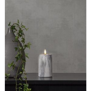 LED Vaska svece Star Trading Flamme Marble, pelēka, 15cm, IP20, 2xAAA, ar taimeri
