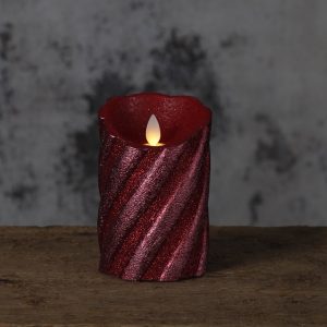 LED Vaska svece Star Trading Glim, sarkana, 13cm, IP20, 2xAA, ar taimeri