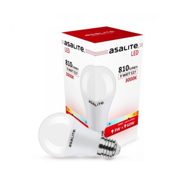 LED spuldze Asalite E27 A60, 9W, 3000K, 810lm, 320°