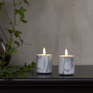 LED Sveces 2gb. Star Trading Marble Flamme 5,5x9cm, IP20, 2x2032, ar taimeri, Marmora