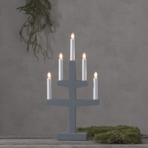 LED dekoratīvais svečturis Star Trading Trapp E10, 46cm, 5LED, IP20, pelēks