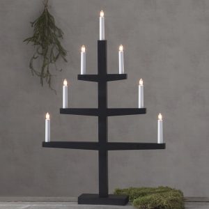 LED dekoratīvais svečturis Star Trading Tripp, 77cm, 7LED, IP20, melns