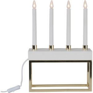 LED dekoratīvais svečturis Star Trading Framy, 40cm, 4LED, IP20, balts