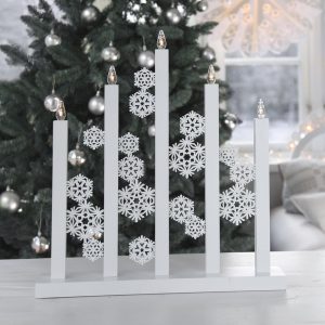 LED dekoratīvais svečturis Star Trading Snowfall , 48cm, 5LED, IP20, balts