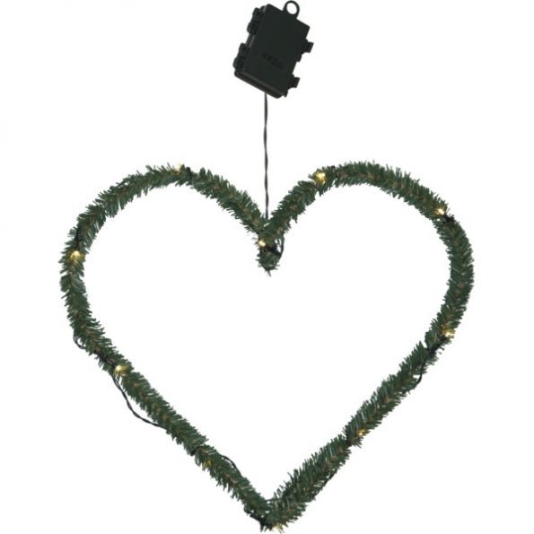 Mākslīgo skuju dekors ar LED Star Trading Line Heart, 40cm, 10LED, WW, IP44, 3xAA