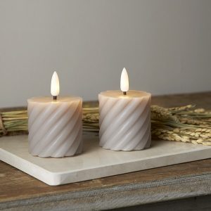 LED vaska Sveces 2gb. Star Trading Flamme Swirl 7.5cm, IP20, 2×2032, ar taimeri, pelēkas