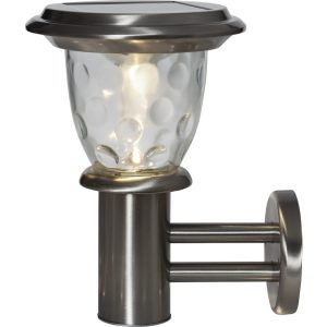LED sienas gaismeklis ar saules bateriju Star Trading Pireus 27cm, 20lm, IP44, Ner. Tērauda