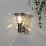 LED sienas gaismeklis ar saules bateriju Star Trading Pireus 27cm, 20lm, IP44, Ner. Tērauda