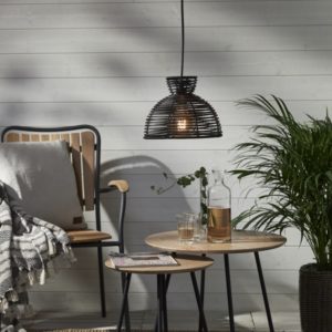 Abažūrs piekaramajiem gaismekļiem Star Trading Runde, rotangpalmas, 26cm, E27, melns