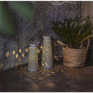 LED laterna ar saules bateriju Star Trading Romby, 38.5cm, 3000K, IP44, metāla