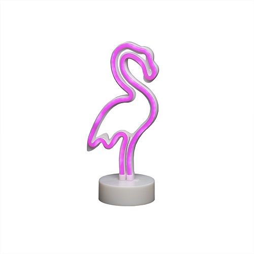 LED galda dekors Neona Konstsmide Flamingo Neon 28cm, 98LED, IP20, 3xAA, ar taimeri