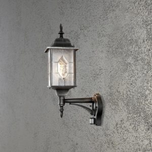 Fasādes sienas gaismeklis Konstsmide Milano Up E27, IP43, Max. 75W, Alu, ar kustību sens.