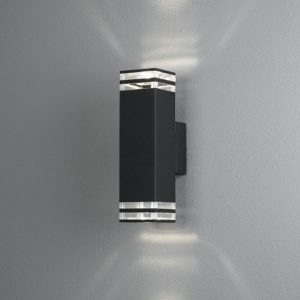 Fasādes sienas gaismeklis Konstsmide Pollux 2xGU10, IP44, Max. 7W, 27.5cm, Alu, Black