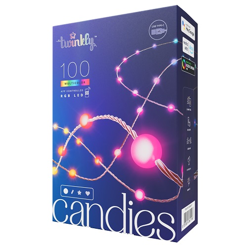 Viedā LED lampiņu virtene Twinkly Candies Pearls, Gen II, 6m, 100LED, IP20, BT+WiFi, USB-C