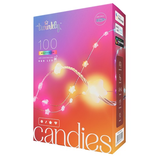 Viedā LED lampiņu virtene Twinkly Candies Stars, Gen II, 6m, 100LED, IP20, BT+WiFi, USB-C