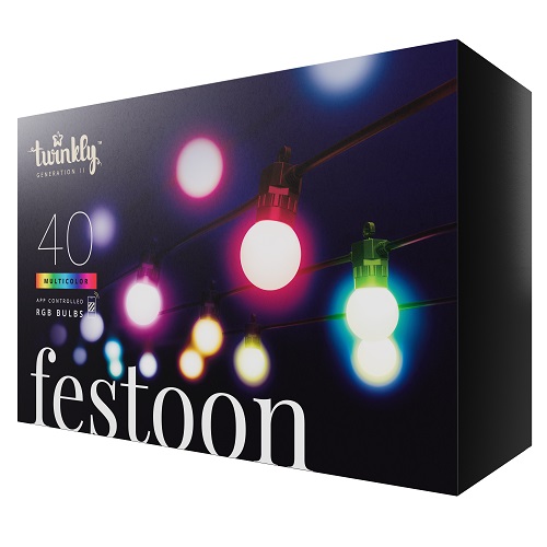 Viedā LED dārza virtene Twinkly Festoon RGB, Gen II, 20m, 40xG45 LED, IP44, BT+WiFi