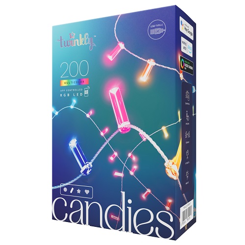 Viedā LED lampiņu virtene Twinkly Candies Candles, Gen II, 12m, 200LED, IP20, BT+WiFi, USB-C
