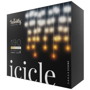 Viedā LED lampiņu virtene Twinkly Icicle Gold & Silver AWW, Gen II, 5×0.6m, 190LED, IP44, BT+WiFi