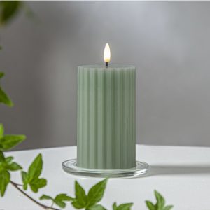 LED vaska svece Star Trading Flamme Stripe, 15cm, 2xAA, IP20, ar taimeri, zaļa