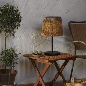 LED galda lampa ar saules bateriju Star Trading Cesta, 48cm, WW, IP44, Metāla/Rotangpalmas