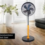 Grīdas ventilators Unold Black Steel, 50W, 1.2m, 3 ātrumi, Melns/Koka