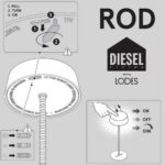 LED galda lampa uzlādējama Diesel Living with LODES ROD, 35.6cm, 2W, 212lm DIM, 3000K, IP54, Moss