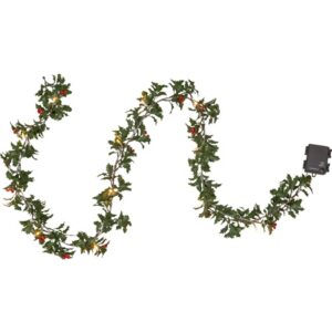 Āra LED virtene mākslīgās skujas Star Trading Garland Holly, 1.8m, 12LED, WW, IP44, 3xAA, ar taimeri