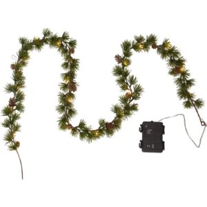 Āra LED virtene mākslīgās skujas Star Trading Garland Larix, 1.4m, 20LED, WW, IP44, 3xAA, ar taimeri