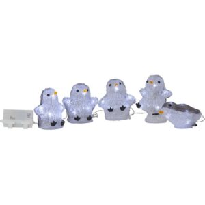 LED dekorācija Pingvīni 5gb. Star Trading Crystalo Penguins, 1.3m, 40LED, 3xAA, ar taimeri, IP44