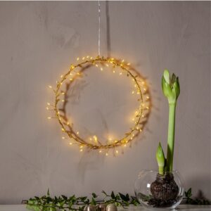 LED gaismas dekorācija zelta vainags Star Trading Winny, 28cm, 60LED, WW, IP20, 3xAA, ar taimeri