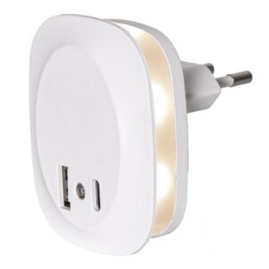 LED nakts lampa ar krēslas sens. Star Trading Nightlight, 0.5W, 3000K, 10lm, USB-A, USB-C