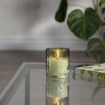 LED svece ar stikla kupolu Star Trading LED Pillar Candle Flamme Leaf, 10cm, 2xAA, ar taimeri