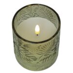 LED svece ar stikla kupolu Star Trading LED Pillar Candle Flamme Leaf, 10cm, 2xAA, ar taimeri