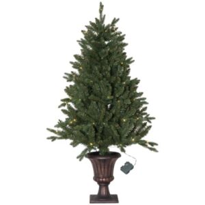 Āra mākslīgā egle ar LED gaismām Star Trading Byske, 1.2m, 80LED, WW, IP44, 3xAA, ar taimeri